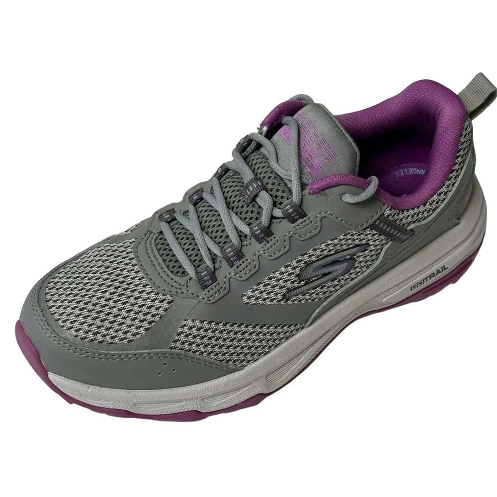 New Sketchers Leather Walking Sneakers Goga Mat Purple & Gray Lace Up Size 6 - Picture 2 of 10